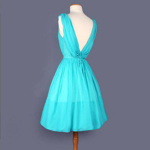 60's Blue Silk Chiffon Vintage Party Dress